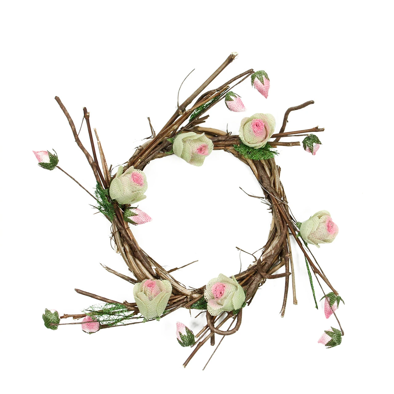 Northlight Rose Twig Artificial Floral Wreath, Brown And Pink 11-Inch