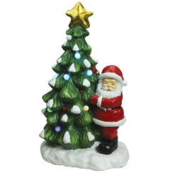 Northlight 21.25" Green And White LED Lighted Musical Santa With Christmas Tree Tabletop Figurine
