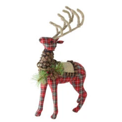 Northlight 16.75" Red Plaid Standing Stuffed Reindeer Christmas Decoration