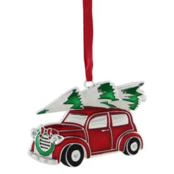 Northlight 3.25” Red And White Car With Tree Christmas Ornament