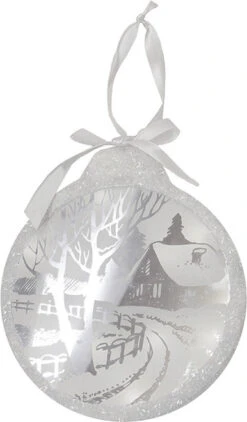Northlight 8" White Pre-Lit LED Sparkle Winter Cottage Scene Round Christmas Ornament
