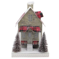 Northlight 10" Brown And Red Battery Operated LED Tartan House Christmas Decor