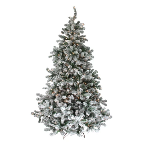 Northlight 6.5' Pre-Lit Medium Natural Emerald Flocked Artificial Christmas Tree, Clear Lights