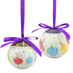 Northlight 10ct Purple And White Shatterproof Decoupage Christmas Ball Ornaments 1.75" (40mm)