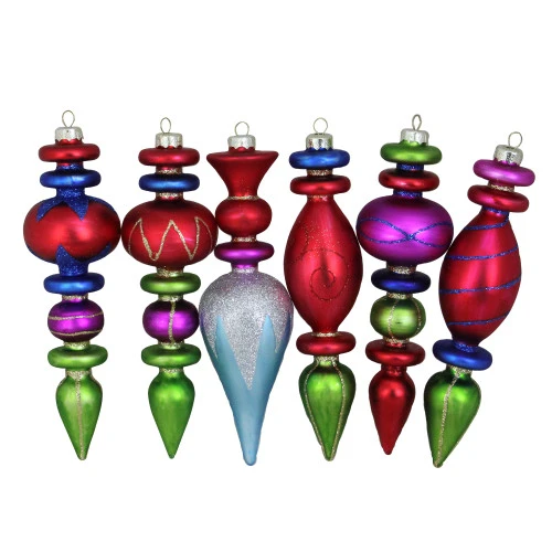 Northlight 6ct Red And Green 3-Finish Glass Christmas Finial Ornaments 6.5" (165mm)
