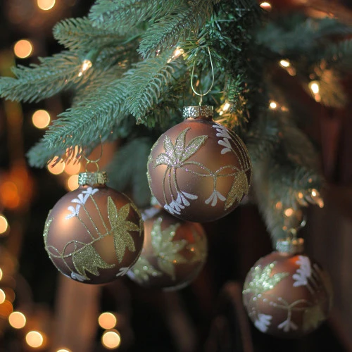 Northlight 4ct Brown And Gold 2-Finish Floral Glass Christmas Ball Ornaments 3.25" (80mm) - Image 2