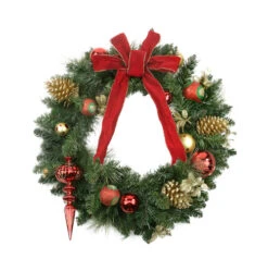 Northlight Pre-Decorated Red Bow And Ornaments With Pinecones Artificial Christmas Wreath - 24-Inch, Unlit