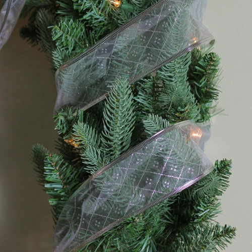 Northlight Club Pack Of 12 Shimmering Silver Diamond Wired Christmas Craft Ribbon Spools - 2.5" X 120 Yards - Image 3