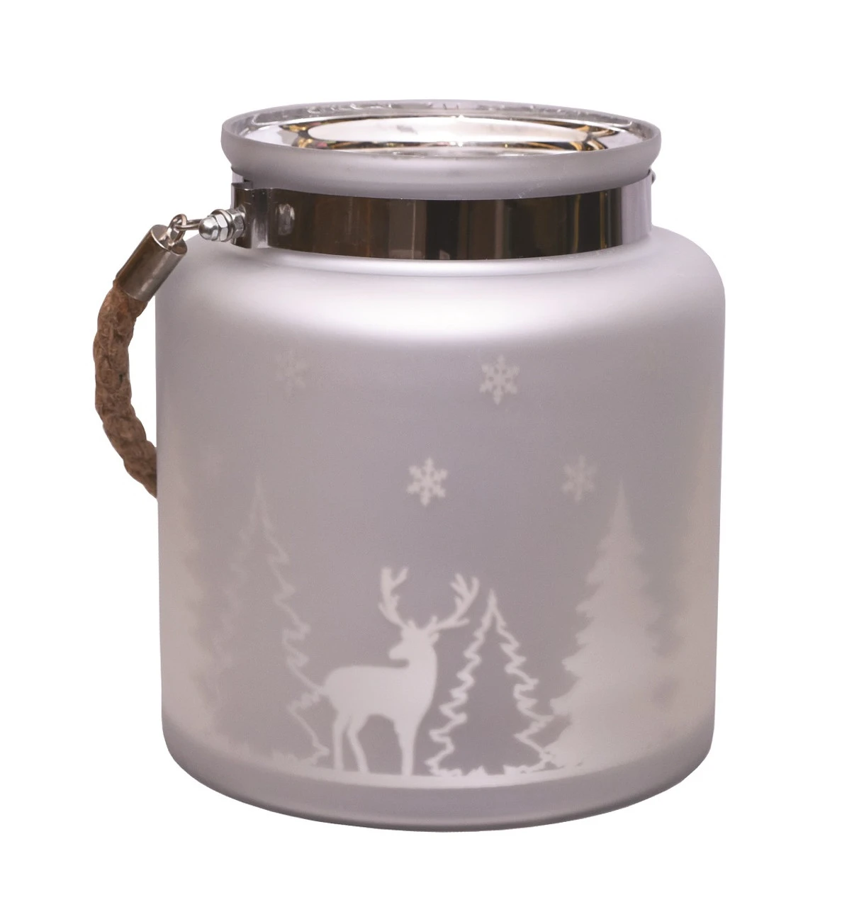 Northlight 8" Silver Matte Winter Scene Christmas Pillar Candle Holder Lantern