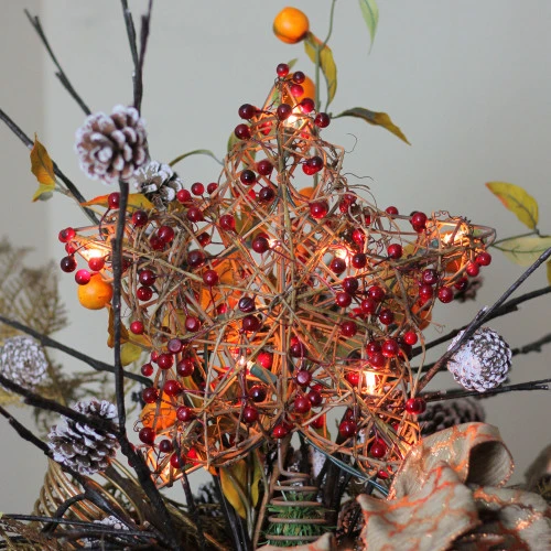 Northlight 13.5" Brown Rattan With Red Berries Star Christmas Tree Topper - Clear Lights - Image 3