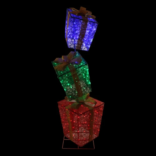 Northlight 73" LED Lighted Shimmering Snowflake Stacked Gift Boxes Outdoor Decoration - Image 2