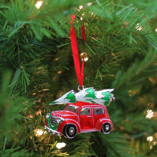 Northlight 3.25” Red And White Car With Tree Christmas Ornament - Image 3