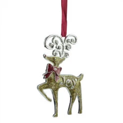 Northlight 3.75" Gold And Red European Glitter "Joy" Reindeer Christmas Ornament