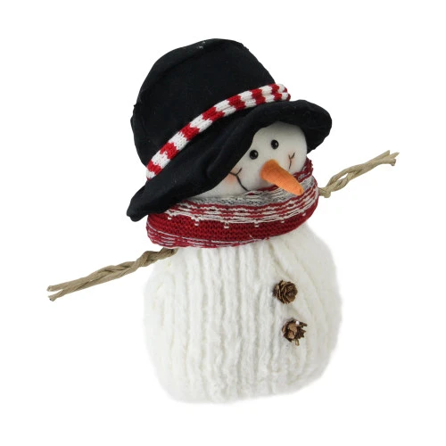 Northlight 9" Black And White Fuzzy Smiling Christmas Snowman Figurine - Image 2