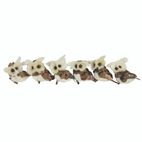 Northlight Set Of 6 Brown And Ivory Sisal Owls Christmas Ornaments, 2.25"