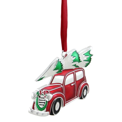 Northlight 3.25” Red And White Car With Tree Christmas Ornament - Image 2