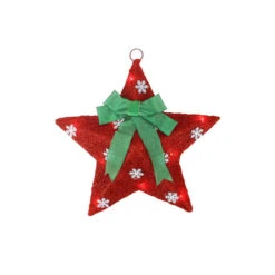 Northlight 17" Pre-Lit Green And Red Hanging Christmas Star Window Decor With Bow