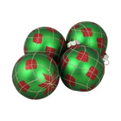 Northlight 4ct Green And Red Argyle Diamond Pattern Christmas Ball Ornaments 3.25" (80mm)