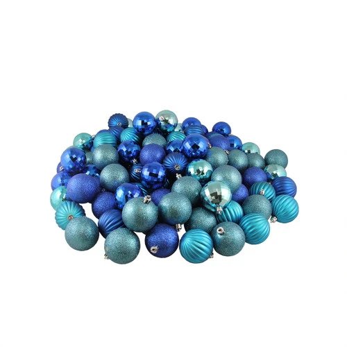 Northlight 100ct Peacock Blue Shatterproof 3-Finish Christmas Ball Ornaments 2.5" (60mm) - Image 2