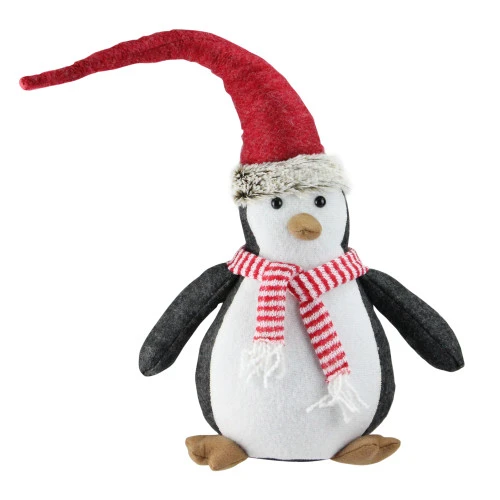 Northlight 16" Black And White Penguin Striped Scarf And Santa Hat Christmas Figure - Image 2