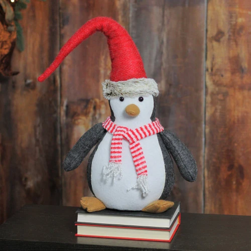 Northlight 16" Black And White Penguin Striped Scarf And Santa Hat Christmas Figure - Image 4