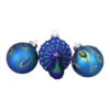 Northlight 3ct Royal Blue And Green Peacock Glass Christmas Ornaments 3.75" (95mm)