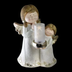 Northlight 16" White And Brown Angels LED Micro Light Christmas Decor