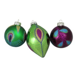 Northlight 3ct Green And Purple 2-Finish Glass Christmas Ball Ornaments 5.75" (145mm)