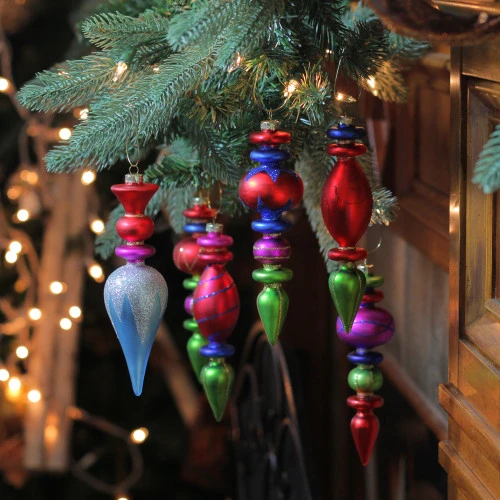 Northlight 6ct Red And Green 3-Finish Glass Christmas Finial Ornaments 6.5" (165mm) - Image 2