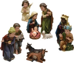 Northlight 11-Piece Green And Blue Inspirational Religious Children Christmas Nativity Figurine Set 7.75"
