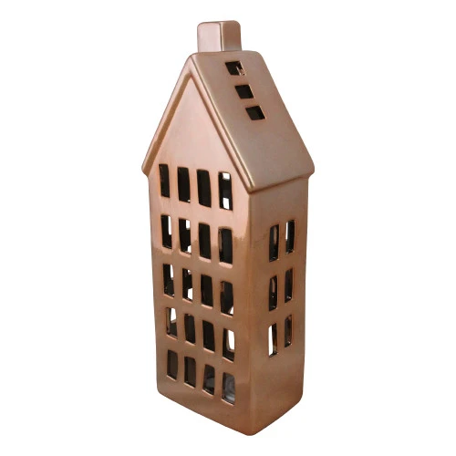 Northlight 10.5" Shiny Copper Ceramic House Tea Light Candle Holder - Image 2