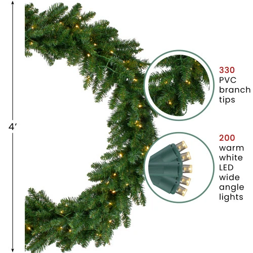 Northlight LED Lighted Buffalo Fir Artificial Christmas Wreath - 48-Inch, Warm White Lights - Image 4