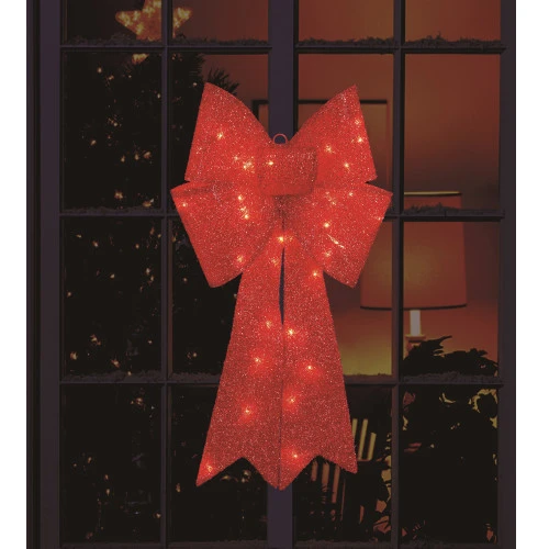 Northlight 30" LED Lighted Red Tinsel Bow Christmas Decoration - Image 4