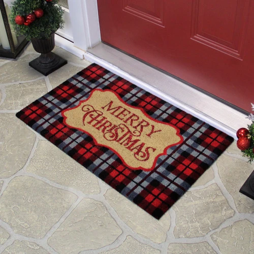 Northlight Red And Black Plaid "Merry Christmas" Rectangular Doormat 18" X 30" - Image 3