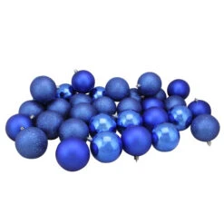 Northlight 32ct Lavish Blue Shatterproof 4-Finish Christmas Ball Ornaments 3.25" (80mm)