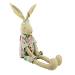 Northlight 20" Sitting Linen Pink And Green Floral Easter Bunny Rabbit Spring Figure