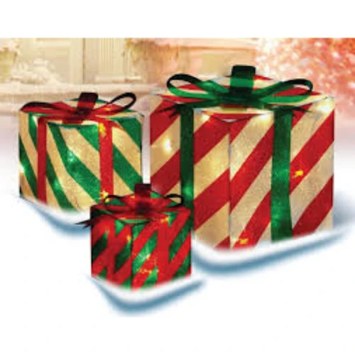 Northlight Set Of 3 Red And Green Striped Gift Boxes Outdoor Christmas Decorations 8" G - Image 3