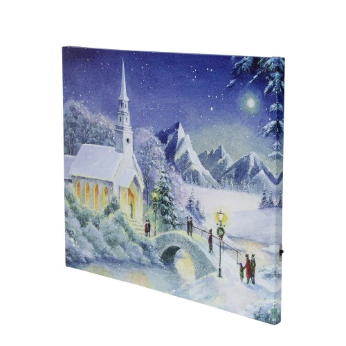 Northlight LED Fiber Optic Lighted Snow Covered Church Christmas Wall Art 15.75" X 12" - Image 2