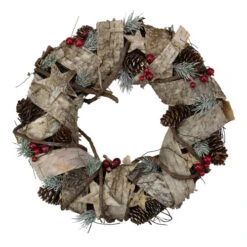 Northlight Pine Cones, Birch And Berries Artificial Christmas Wreath, 13-Inch, Unlit