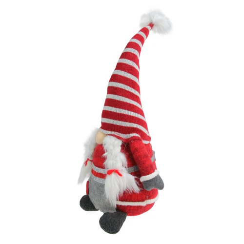 Northlight 15" Red White And Grey Girl Gnome With Braids And Striped Hat Christmas Decoration - Image 2