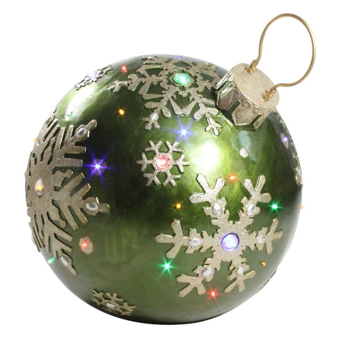 Northlight 18" LED Lighted Green Jeweled Commercial Grade Christmas Ball Ornament With Snowflake - Image 2