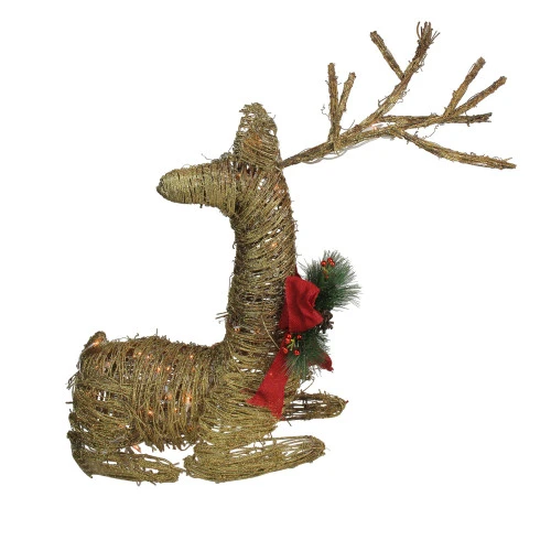 Northlight 30" Pre-Lit Gold Reindeer With Bow Outdoor Christmas Decor - Image 2