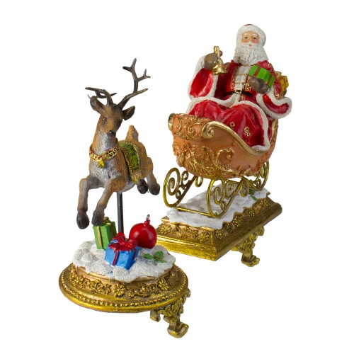 Northlight Set Of 2 Gold Santa And Reindeer Glittered Christmas Stocking Holders 9.5” - Image 3