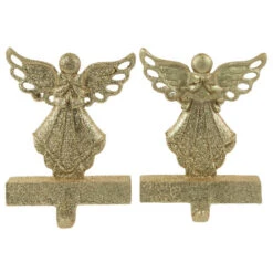 Northlight Set Of 2 Gold Angel Glittered Christmas Stocking Holders 5.5"