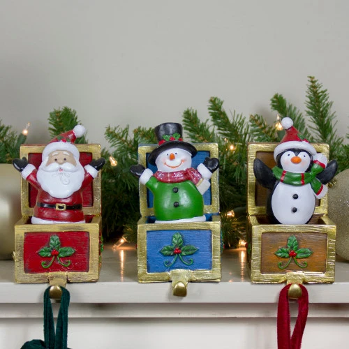 Northlight Set Of 3 Santa, Snowman And Penguin Jack In The Box Christmas Stocking Holders - Image 2