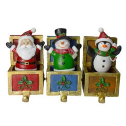 Northlight Set Of 3 Santa, Snowman And Penguin Jack In The Box Christmas Stocking Holders