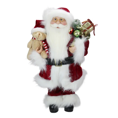 Northlight 16" Red And White Standing Santa Claus Christmas Figure With Present Bag