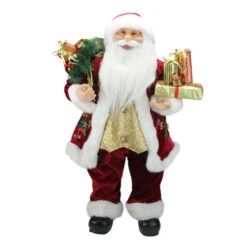 Northlight 24" Red Holly Berry Standing Santa Claus With Presents And Gift Bag Christmas Figurine