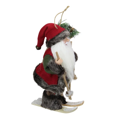 Northlight 9" Brown And Red Skiing Santa Claus With Gift Bag Christmas Figurine - Image 2