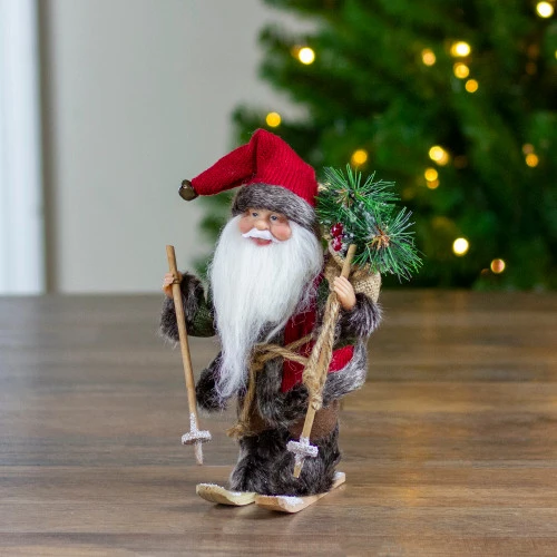 Northlight 9" Brown And Red Skiing Santa Claus With Gift Bag Christmas Figurine - Image 5
